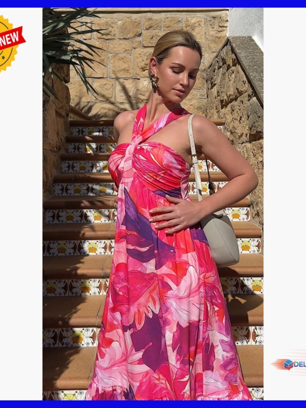 Floral Maxi Dress with Halter Neck and Side Pockets for Summer - Picture 7 of 7